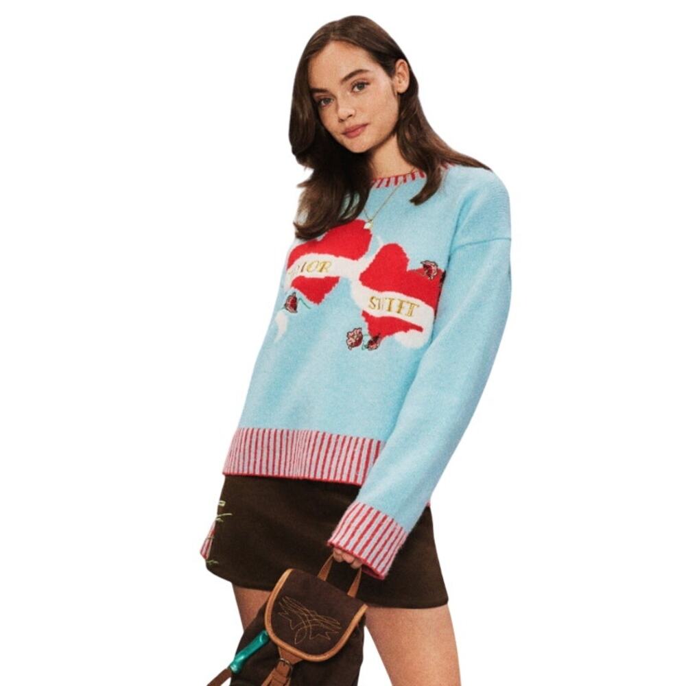 Taylor Swift Blue Sweater Hearts TS Logo 2XL